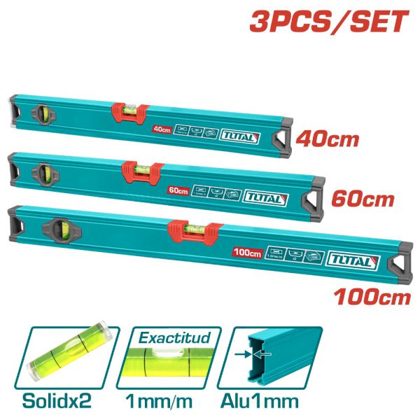 Niveles De Aluminio De 40-60-100 Cm En Juego De 3 Pcs Total