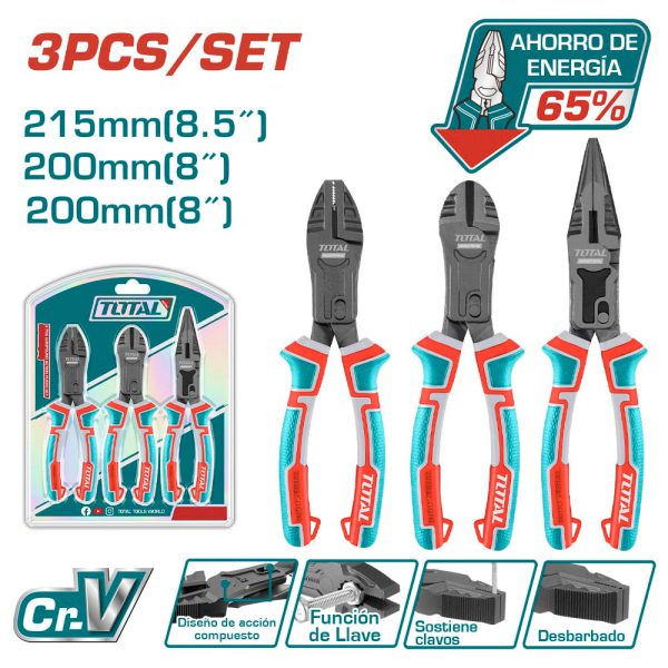 Alicates De Mango Extra Largo De 8'' Y 8.5'' Juego De 3pcs