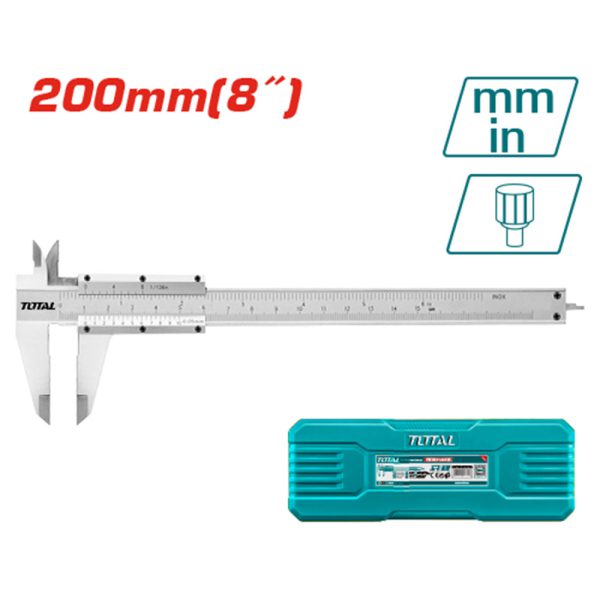 Calibrador Pie De Rey Total 8'' Acero Al Carbono 0,05mm
