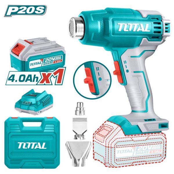 Pistola De Calor 20v 300-500° Con Batería Y Cargador Total