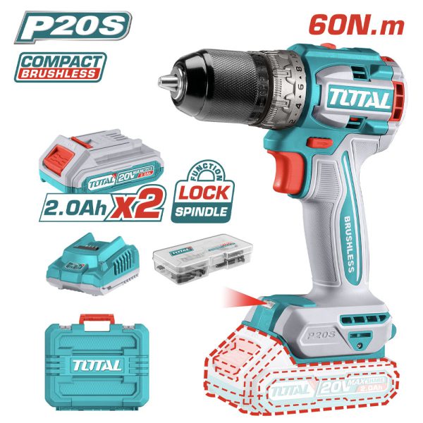 Taladro Inalámbrico 1/2 60nm Con 2 Baterías Y Accesorios