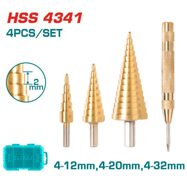 Brocas Escalonadas Titanio + Perforador Automático Set 4 Pcs