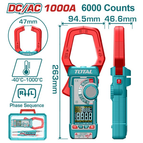 Amperímetro De Gancho Digital Ac/dc 750v 1000a 6000 Conteos