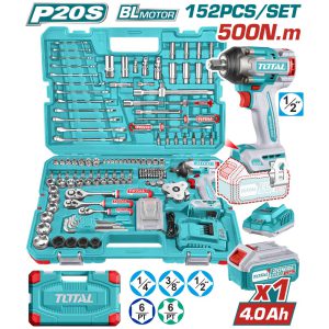 Llave Impacto 20v 1/2'' 500nm Con Batería Con 152 Piezas