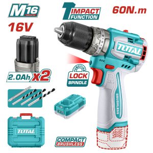 Taladro Impacto 16v 1/2'' 60nm 30000bpm Con Baterías Total