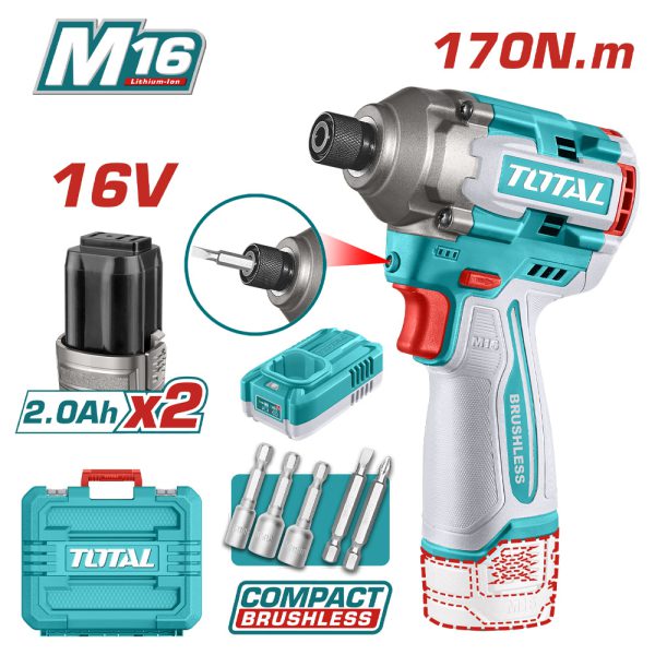 Destornillador Impacto 16v 170nm Con 2 Baterías Total