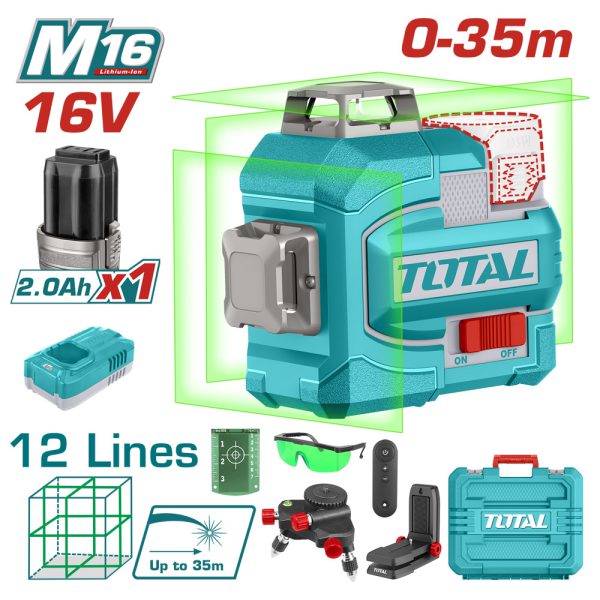Nivel Láser Autonivelante 3d Verde 35m 16v Con Accesorios