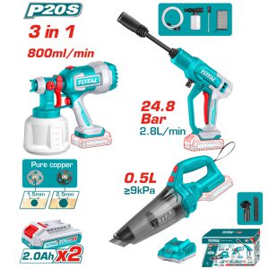 Kit 20v Pistola Pintura, Hidrolavadora Y Aspiradora Portátil