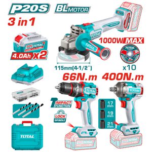 Kit 20v Llave Impacto 400nm, Taladro 66nm Y Amoladora 4.5''