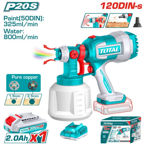 Pistola Pintar 20v 1000 Ml Con Batería Y Cargador Total
